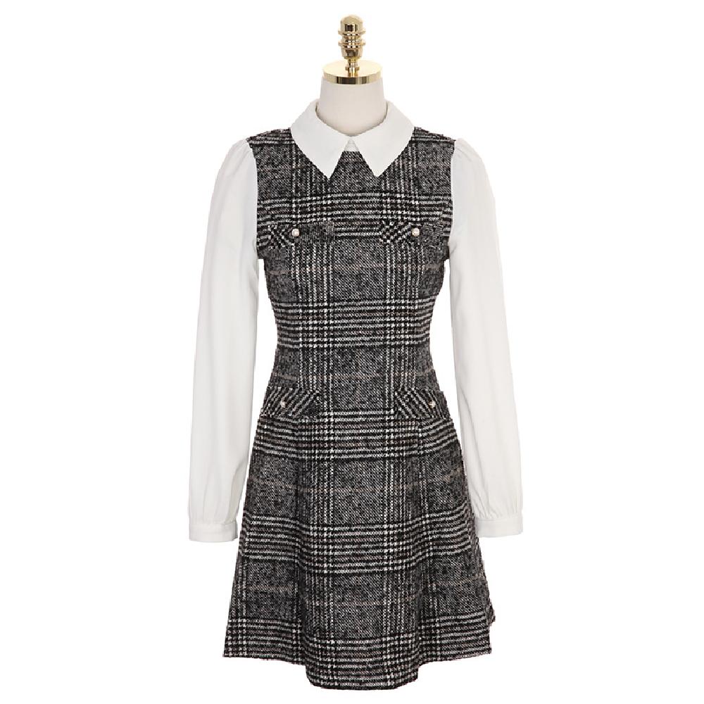 op3930 Mock Layer Tweed Dress