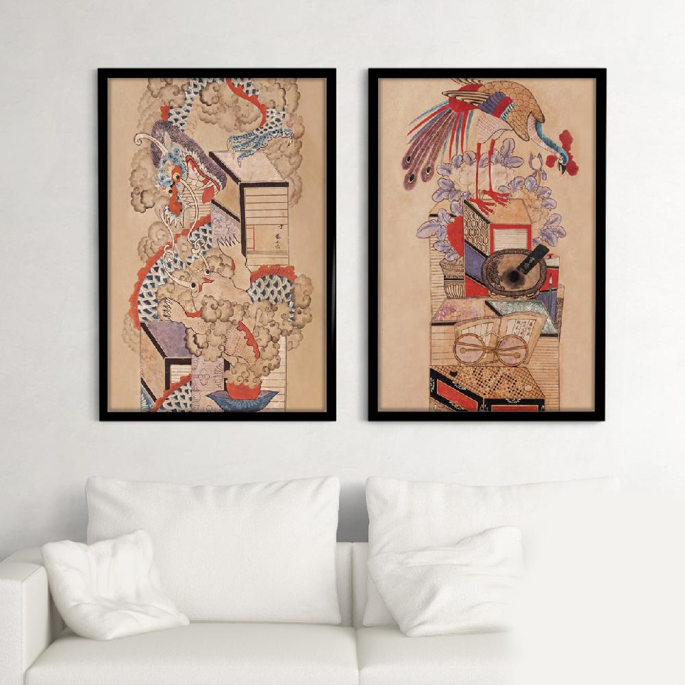 Korean Folk Art Frameless Art Print, minhwa drawing Korean art poster for home deco_'Chaekgeorido'
