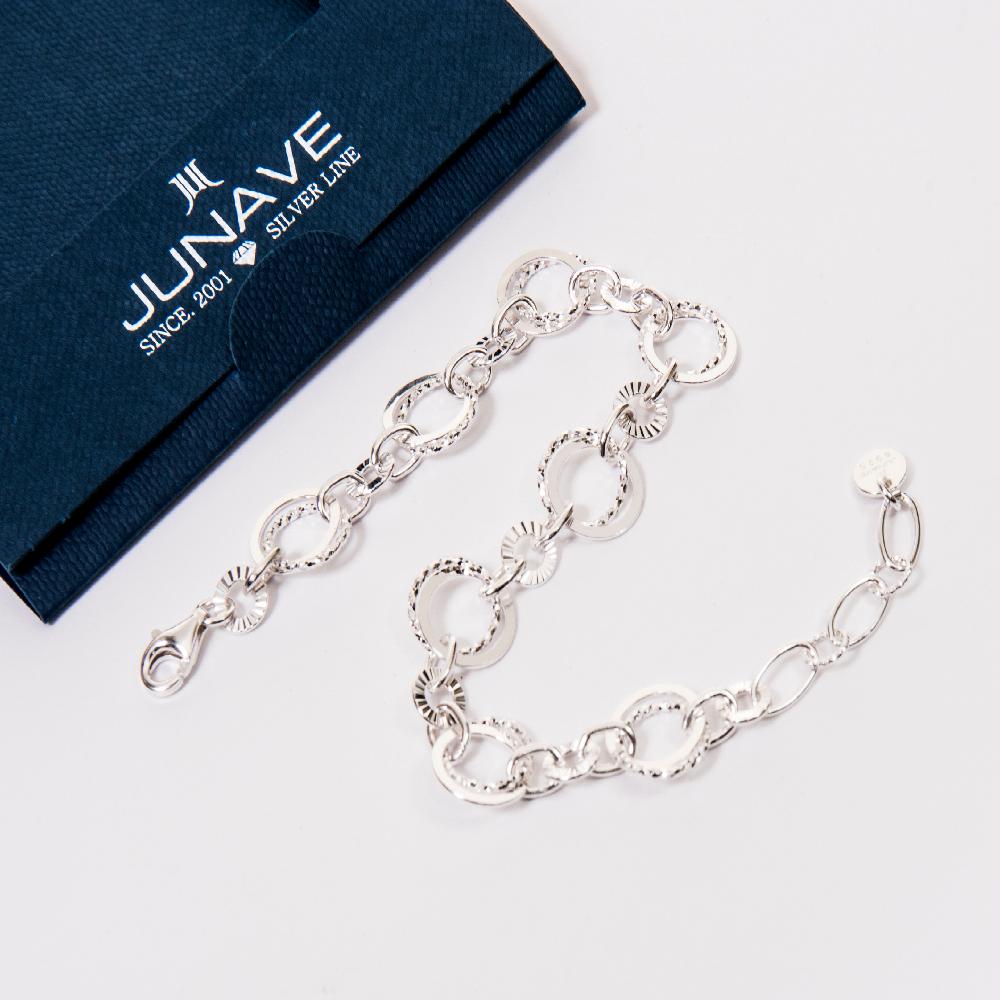 2 Patterned Round Silver Bracelet (Dia-cut/Mint-patterned)