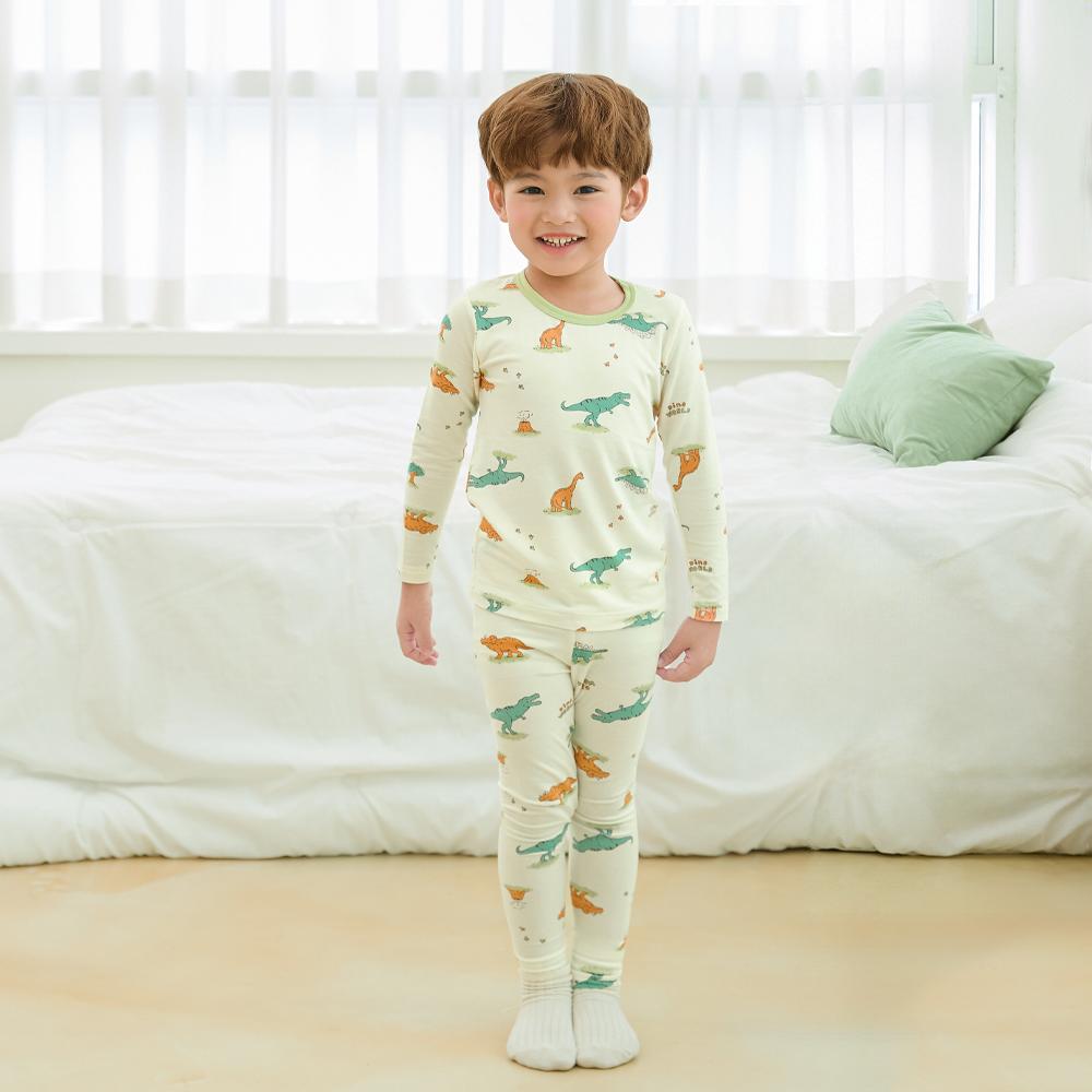 kids wear 40S 3/4 length modal <GREEN DINO>