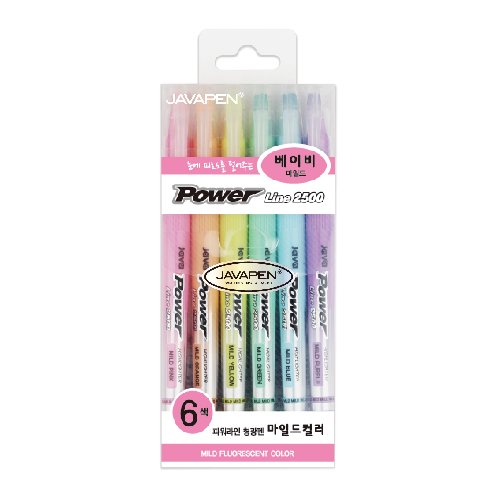 JVPEN JAVAPEN POWER LINE MILD HIGHLIGTHER 6 PASTEL COLOR
